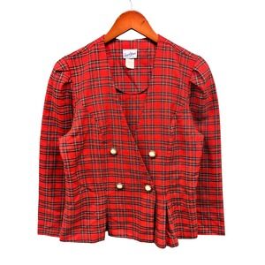 Good Times Vintage Women's 12P Double Breasted Blazer Red Plaid USA